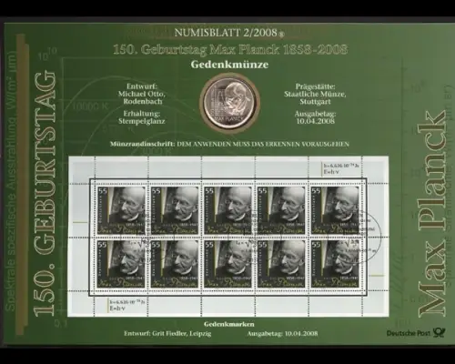 BRD, Numisblatt 2/2008, Max Planck - 2/2008