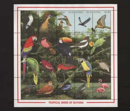 Guyana, Vögel, MiNr. 3427-3446, Zusammendruckbogen, postfrisch - 608132M