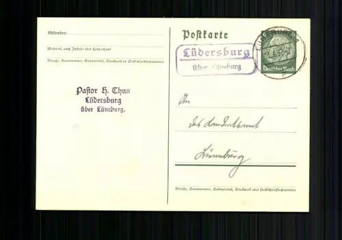 Lüdersburg über Lüneburg, Landpoststempel auf Ganzsache - 510059
