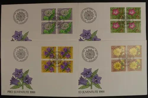 Schweiz, MiNr. 1455-1458, 4er Blöcke, FDC - 613475