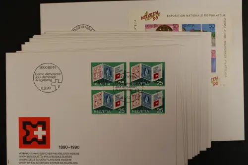 Schweiz, MiNr. 1409-1435, Jahrgang 1990, 4er Blöcke, FDC - 613485