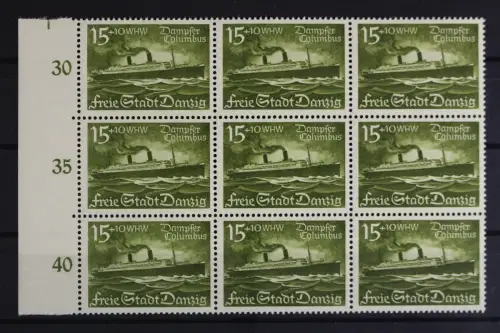 Danzig, MiNr. 286, 9er Block, li. Rand, postfrisch - 625614