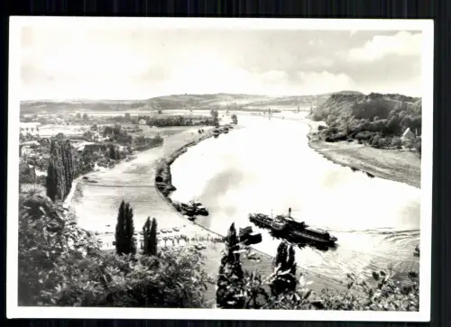 Diesbar-Seußlitz/Elbe, Teilansicht mit Blick zur Elbe, Dampfer - 418740