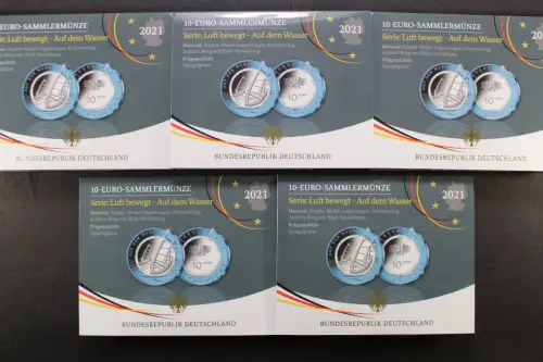 Deutschland, 10 Euro Luft bewegt - Auf dem Wasser, 2021 A,D,F,G,J, Spiegelglanz - 801480