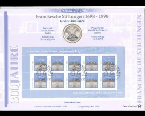 BRD, Numisblatt 4/1998, Franckesche Stiftungen - 4/1998