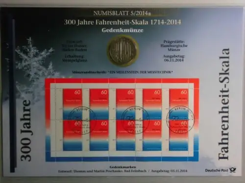 BRD, Numisblatt 5/2014, 300 Jahre Fahrenheit-Skala - 5/2014