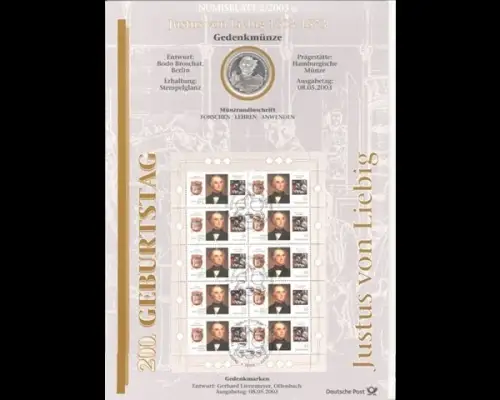 BRD, Numisblatt 2/2003, Justus von Liebig - 2/2003