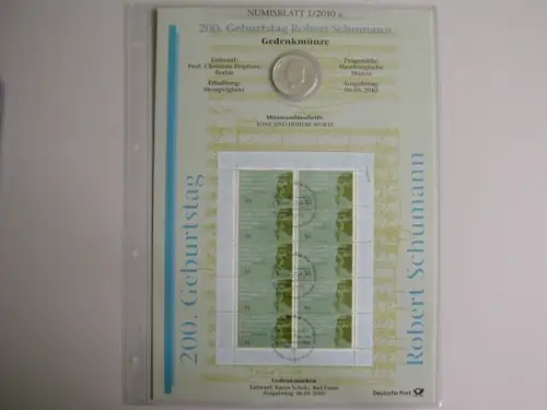BRD, Numisblatt 1/2010, Robert Schumann - 1/2010