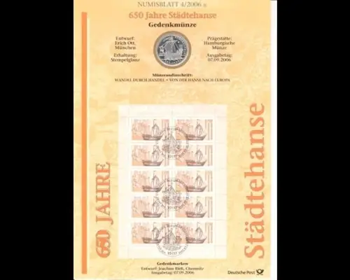 BRD, Numisblatt 4/2006, 650 Jahre Städtehanse - 4/2006