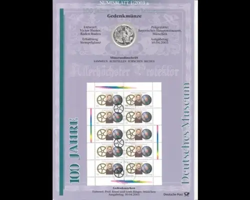 BRD, Numisblatt 1/2003, 100 Jahre Deutsches Museum - 1/2003