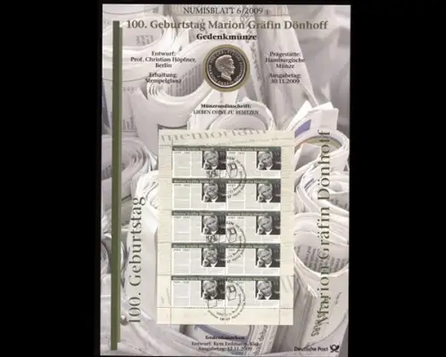 BRD, Numisblatt 6/2009, Gräfin Dönhoff - 6/2009