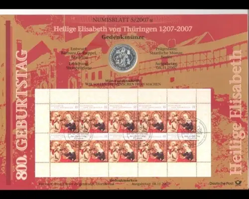 BRD, Numisblatt 5/2007, Heilige Elisabeth von Thüringen - 5/2007