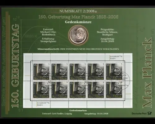 BRD, Numisblatt 2/2008, Max Planck - 2/2008