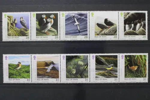 Isle of Man, Vögel, MiNr. 1271-1280 Fünferstreifen, postfrisch - 204611