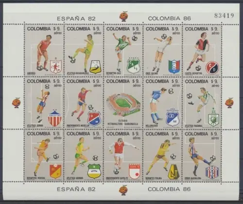 Kolumbien, Fußball, MiNr. 1562-1576 Kleinbogen, postfrisch - 693947