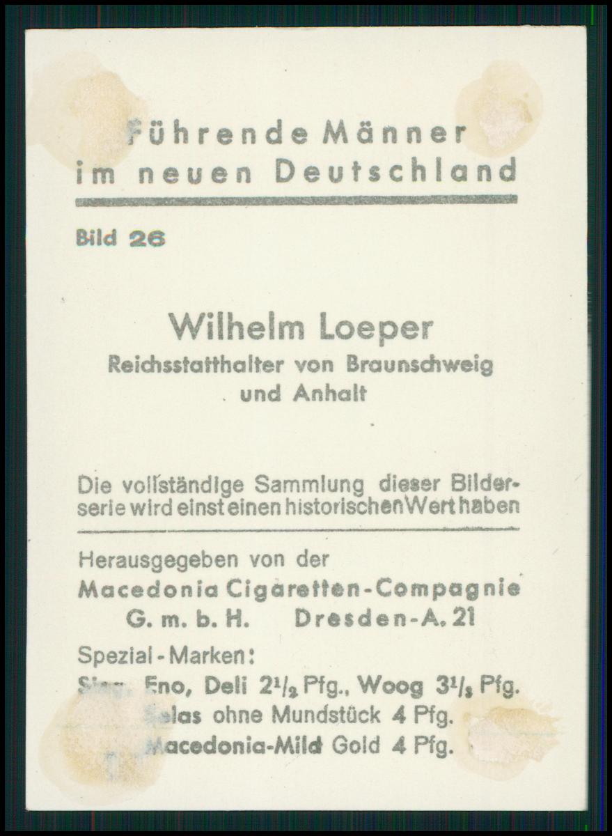 Wilhelm Friedrich Loeper Politiker der NSDAP Gauleiter des Gaues
