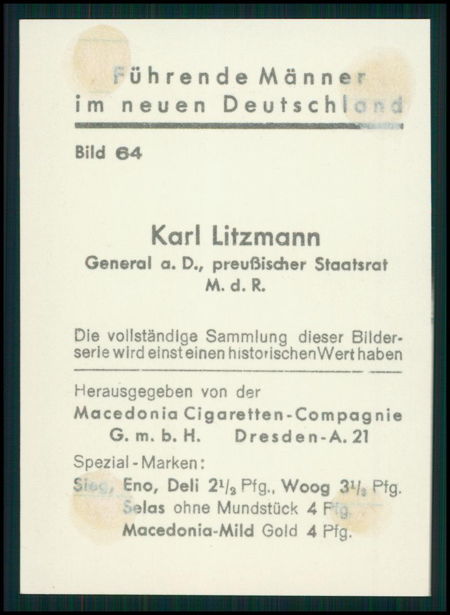 Karl Litzmann General a. D. Preußischer Staatsrat M. d. R. Portrait
