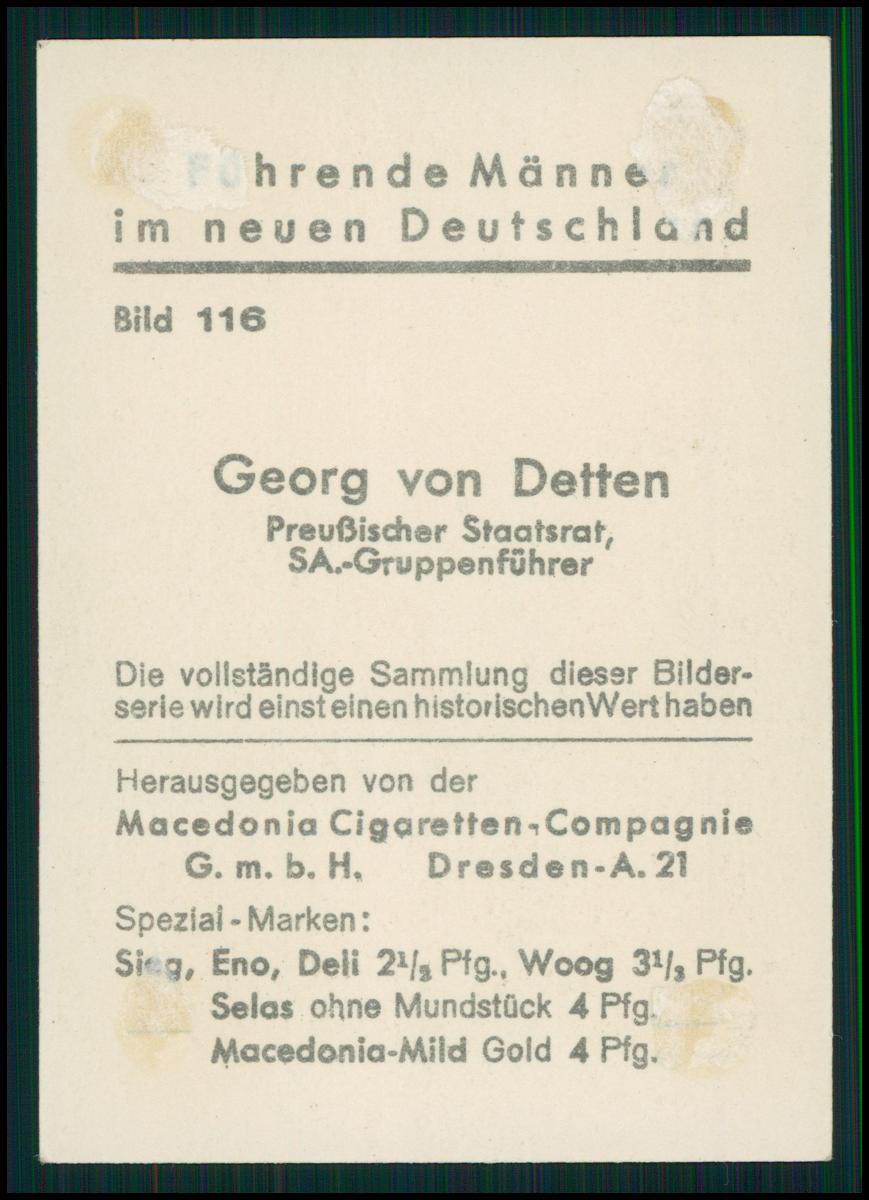Georg von Detten Preußischer Staatsrat SA.- Gruppenführer - Portrait Foto - Führende Männer im ...