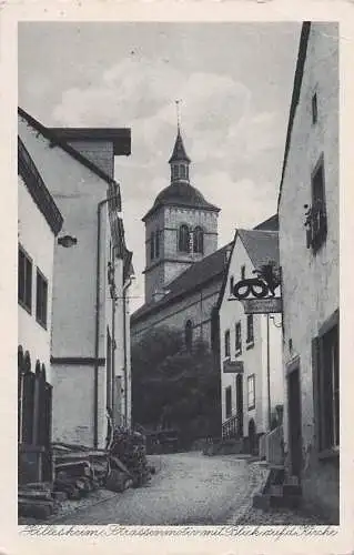 AK Hillesheim Eifel b Gerolstein Daun Kirchweiler Ulmen Strassenszene Geschäfte Kirche ca 40er 50er Jahre