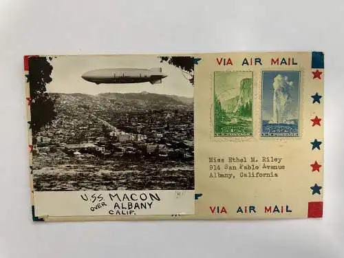 Briefumschlag Flugpost, Luftpost USS Macon Californien, 1934