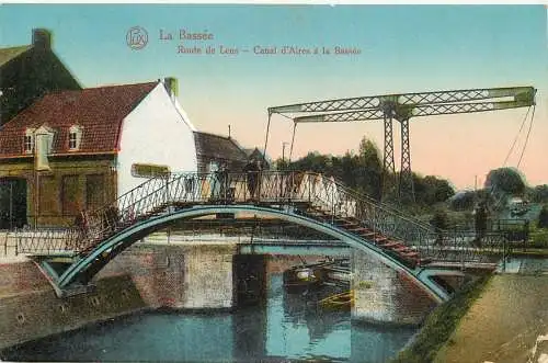 Ansichtskarte Feldpost Belgien La Bassée Route de Lens Canal d´Aires á la Bassée