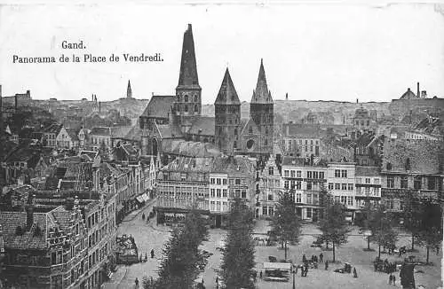 Ansichtskarte Feldpost Gand Panorama de la Place de Vendredi versandt 1915