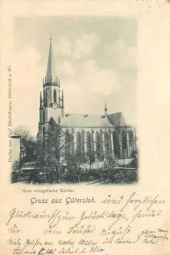 AK Gruss aus Gütersloh Neue evangelische Kirche versandt 1898