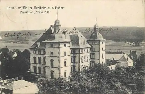 Ansichtskarte Kloster Mühlheim a. d. Möhne Gruss versandt 1912