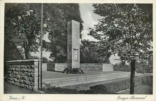 AK Unna im Westen Krieger Ehrendenkmal  versandt 1938