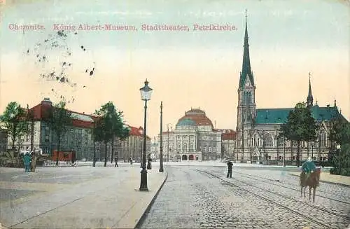 AK Chemnitz König Albert Museum Stadttheater Petrikirche