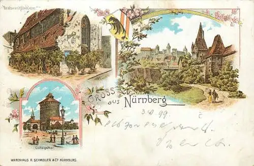 AK Gruss aus Nürnberg Bratwurstglöcklein versandt 1899