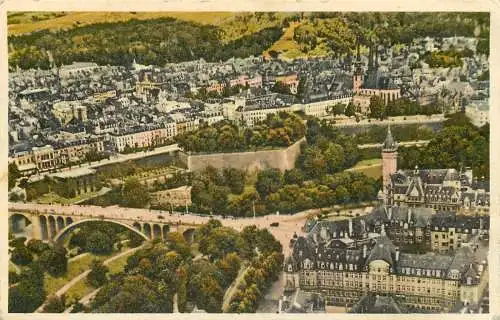 Ansichtskarte LIthographie Luxemburg Übersicht über Ville versandt 1954