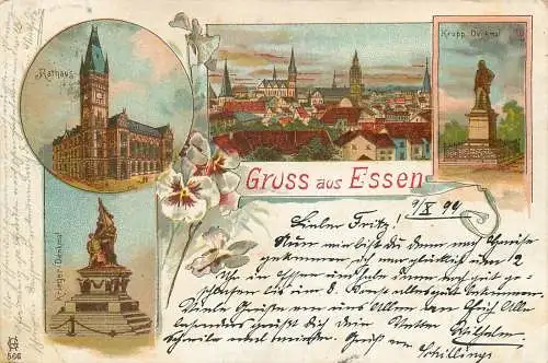 Ak Litho, Gruss aus Essen, gelaufen 1899