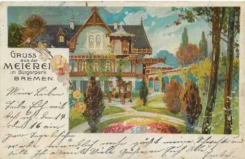 Ak Litho, Gruss aus Bremen - Meierei im Bürgerpark, gelaufen 1907