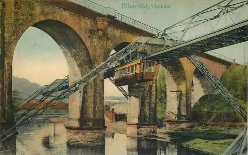 AK - Litho Wuppertal Elberfeld Viadukt Schwebebahn versandt 1906