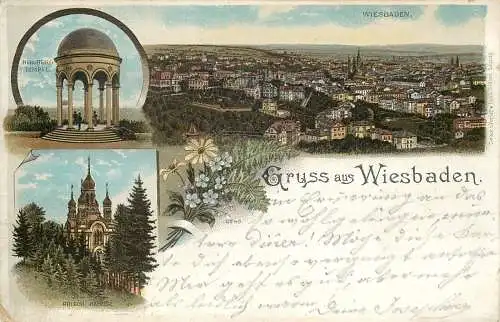 Ak Litho, Gruss aus Wiesbaden, gelaufen 1897