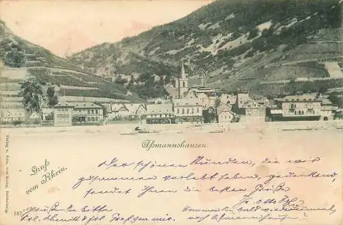 Ak, Gruß vom Rhein - Assmannshausen, Blick auf die Stadt