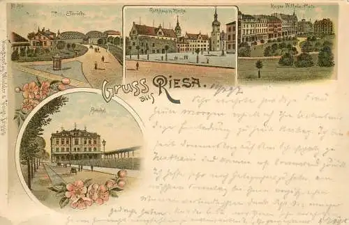 Ak Litho, Gruss aus Riesa, gelaufen1897