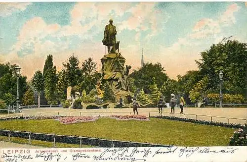 Ansichtskarte Leipzig Johannapark und Bismarkdenkmal versandt 1906