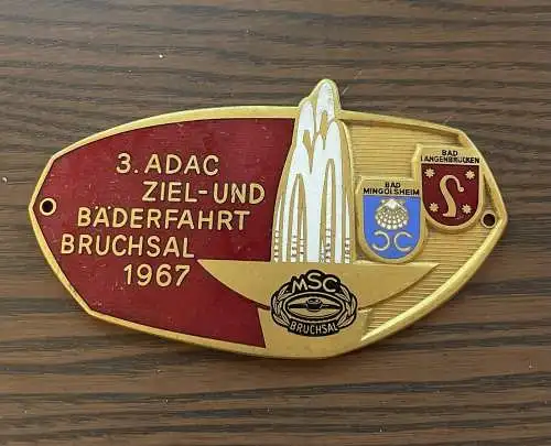 Autoplakette 3. MSC/ ADAC Ziel- und Bäderfahrt Bruchsal 1967