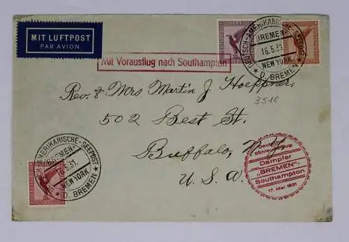Luftpostbrief/Schleuderpost Dampfer Bremen mit Vorausflug nach Southampton 1931