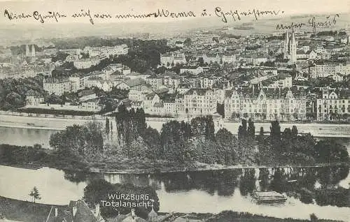 AK -  Würzburg Totalansicht versandt 1909