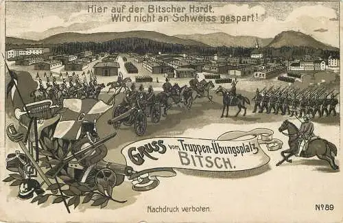 Ansichtskarte Bitsch Gruss vom Truppenübungsplatz  Feldpost versandt 1915