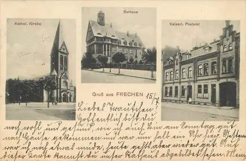 Ansichtskarte Frechen Gruss aus Frechen Rathaus Kirche Postamt versandt