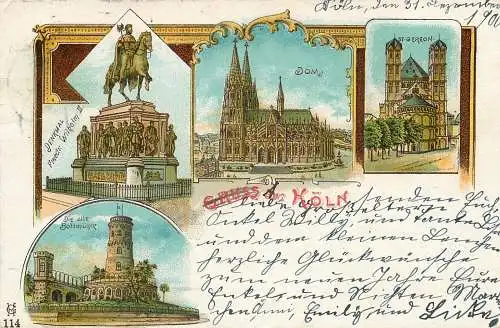 Ansichtskarte Köln Lithographie Gruss aus Köln versandt 1900