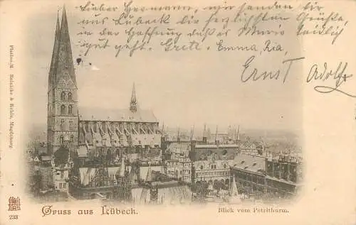 Ansichtskarte Lübeck Gruss aus Lübeck versandt Blick vom Petrithurm