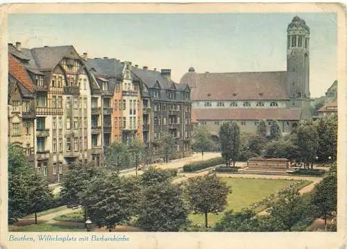 Ansichtskarte Beuthen Wilhelmplatz mit Barbarakirche versandt 1944