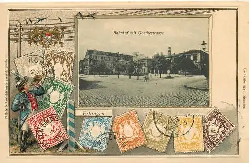 Ansichtskarte Erlangen Bahnhof mit Goethestrasse versandt 1911