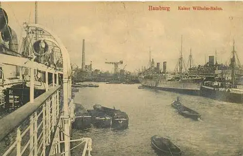 Ansichtskarte Hamburg Kaiser Wilhelm Hafen versandt 1913