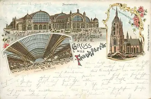 Ansichtskarte Lithographie Frankfurt Gruss aus Frankfurt versandt 1897